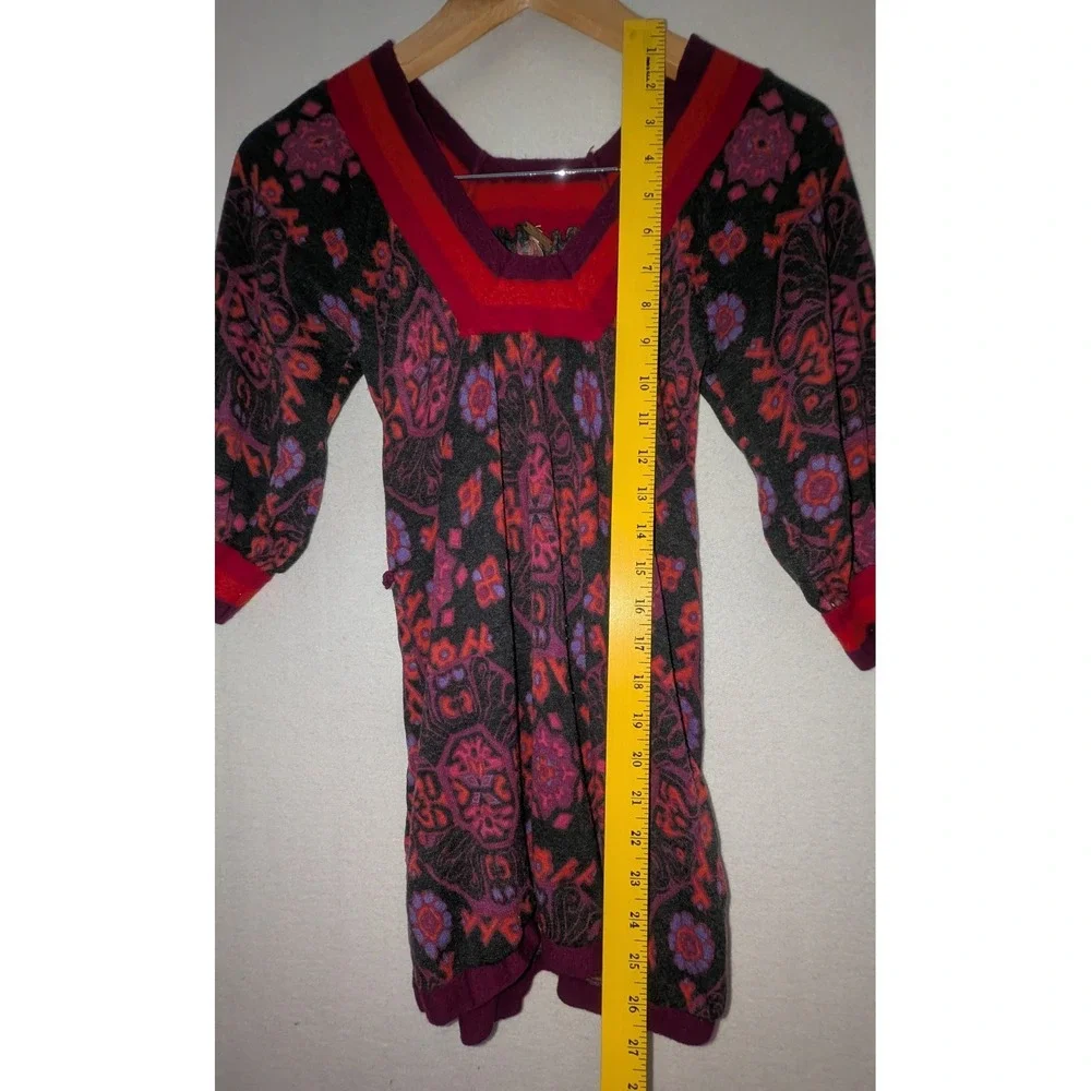 Free People Wool Cashmere Paisley V-Neck Tunic Sweater Purple Red Medium